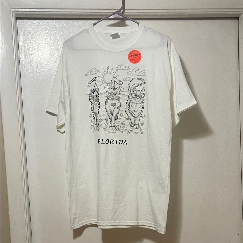 Florida kitty cat White Graphic color, changing Tee large new